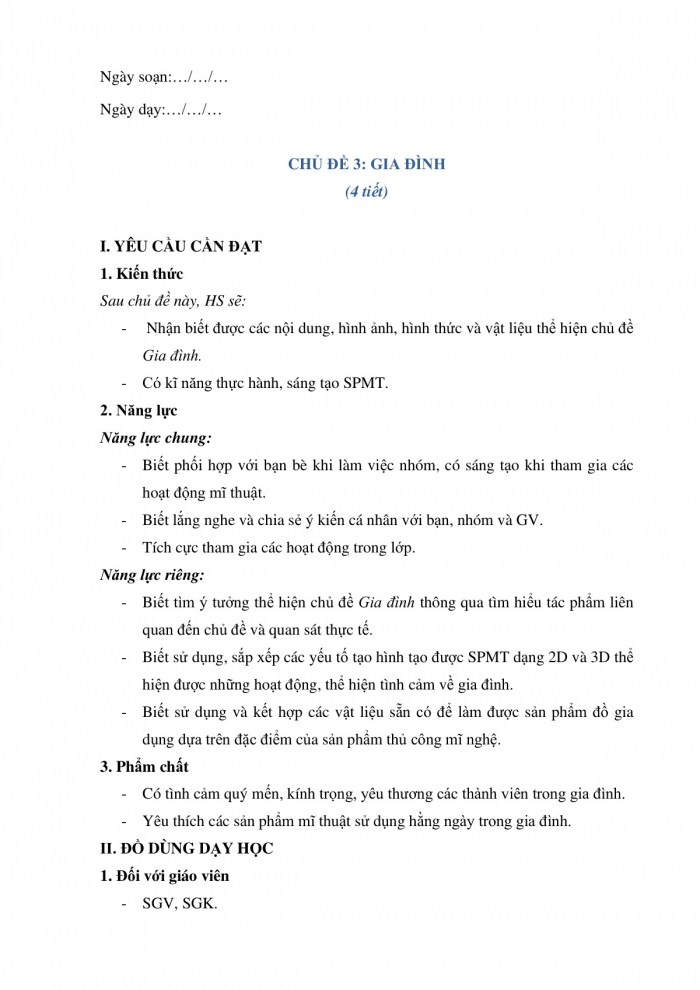 Giáo án và PPT Mĩ thuật 5 kết nối Chủ đề 3: Gia đình