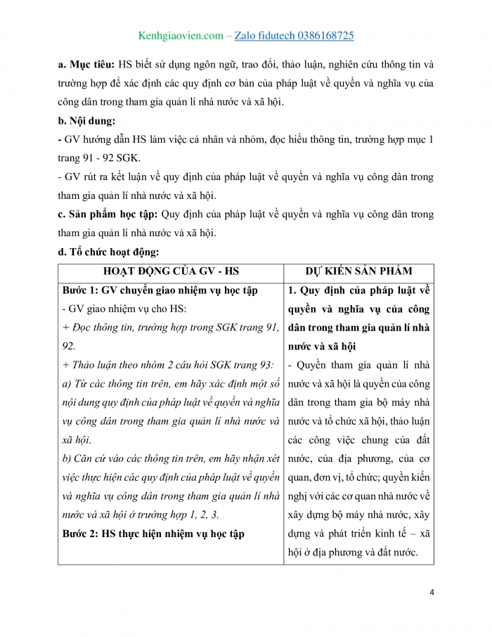 Giáo án và PPT Kinh tế pháp luật 11 cánh diều Bài 13: Quyền và nghĩa vụ công dân trong tham gia quản lí nhà nước và xã hội