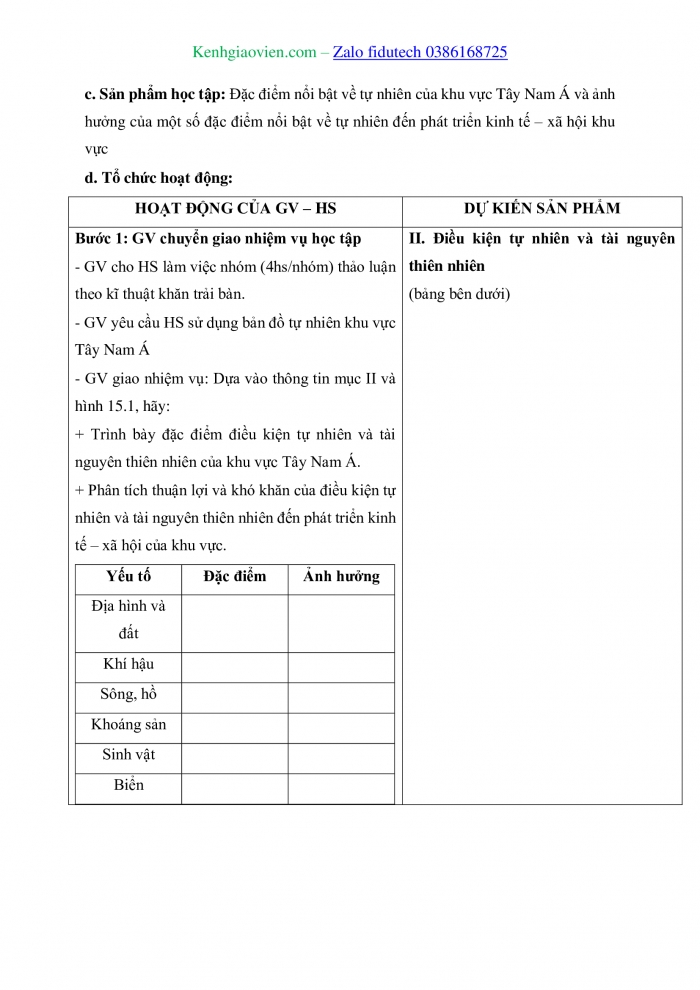 Giáo án và PPT Địa lí 11 kết nối Bài 15: Vị trí địa lí, điều kiện tự nhiên, dân cư và xã hội khu vực Tây Nam Á