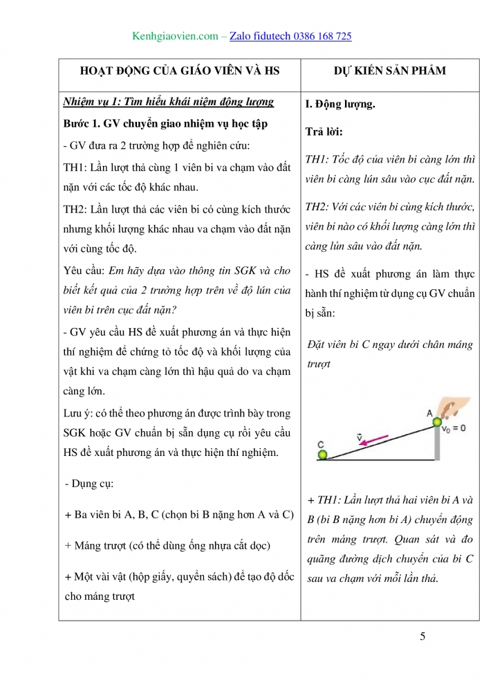 Giáo án và PPT Vật lí 10 cánh diều Bài 1: Động lượng và định luật bảo toàn động lượng