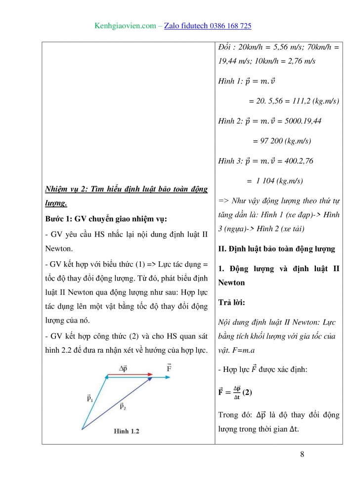 Giáo án và PPT Vật lí 10 cánh diều Bài 1: Động lượng và định luật bảo toàn động lượng