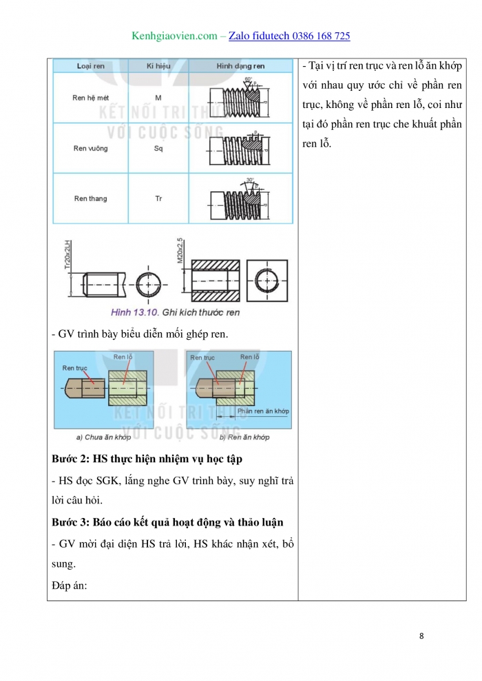 Giáo án và PPT Thiết kế và Công nghệ 10 kết nối Bài 13: Biểu diễn quy ước ren