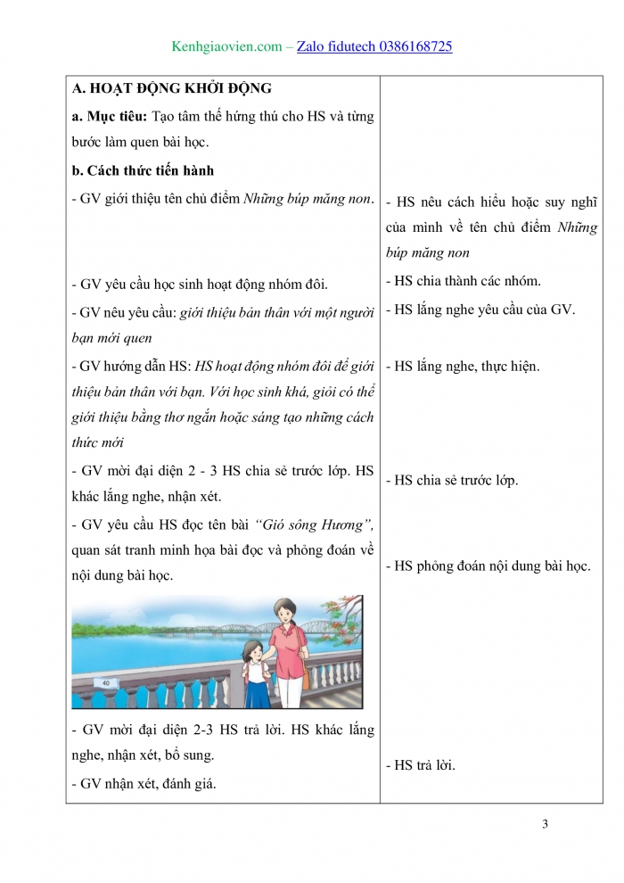 Giáo án và PPT Tiếng Việt 3 chân trời Bài 1: Gió sông Hương, Ôn chữ hoa D Đ, Mở rộng vốn từ Thiếu nhi