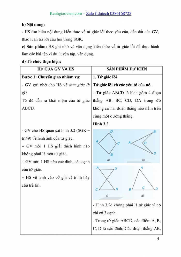 Giáo án và PPT Toán 8 kết nối Bài 10: Tứ giác