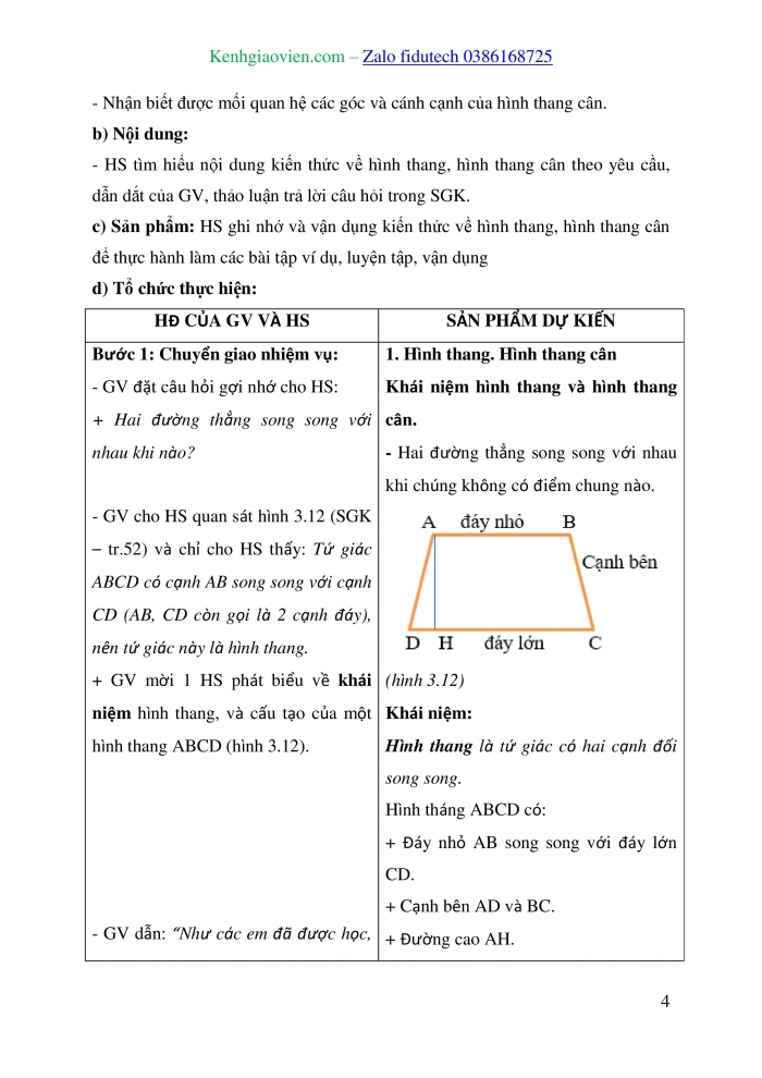 Giáo án và PPT Toán 8 kết nối Bài 11: Hình thang cân