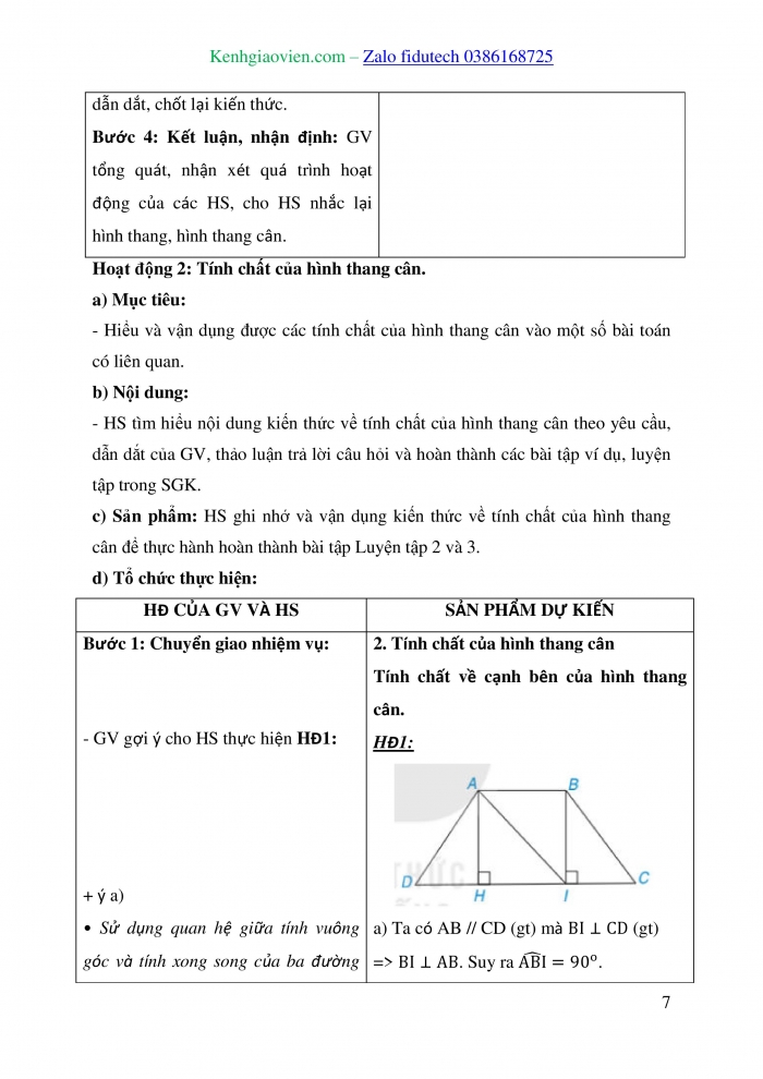 Giáo án và PPT Toán 8 kết nối Bài 11: Hình thang cân