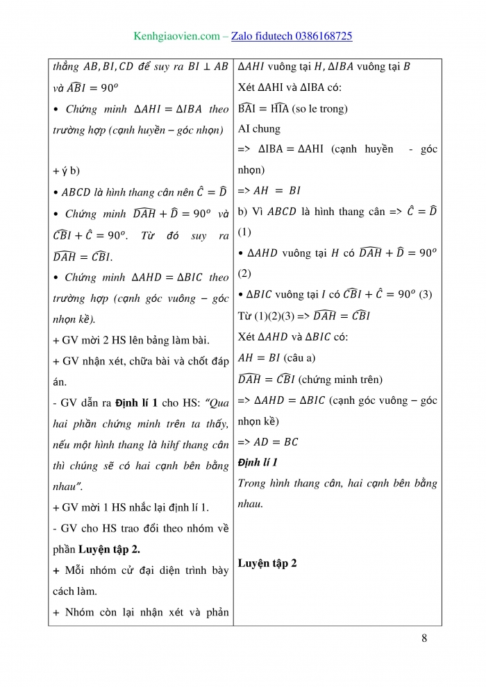 Giáo án và PPT Toán 8 kết nối Bài 11: Hình thang cân