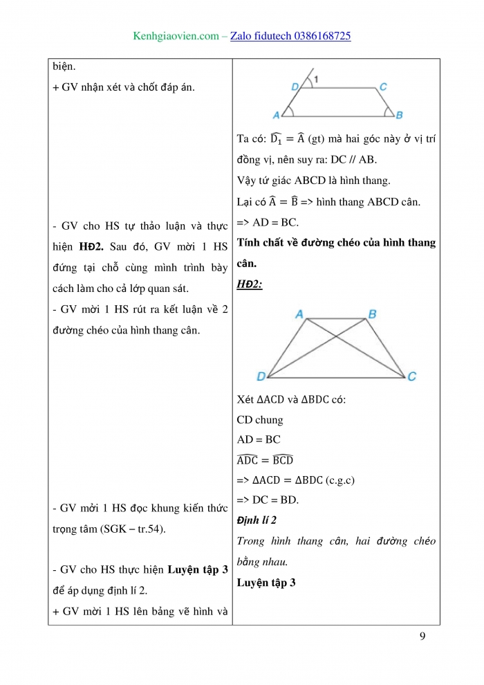 Giáo án và PPT Toán 8 kết nối Bài 11: Hình thang cân