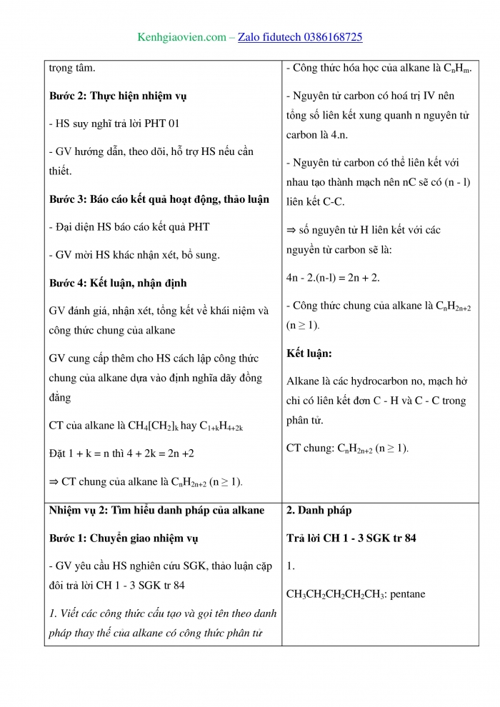 Giáo án và PPT Hoá học 11 kết nối Bài 15: Alkane