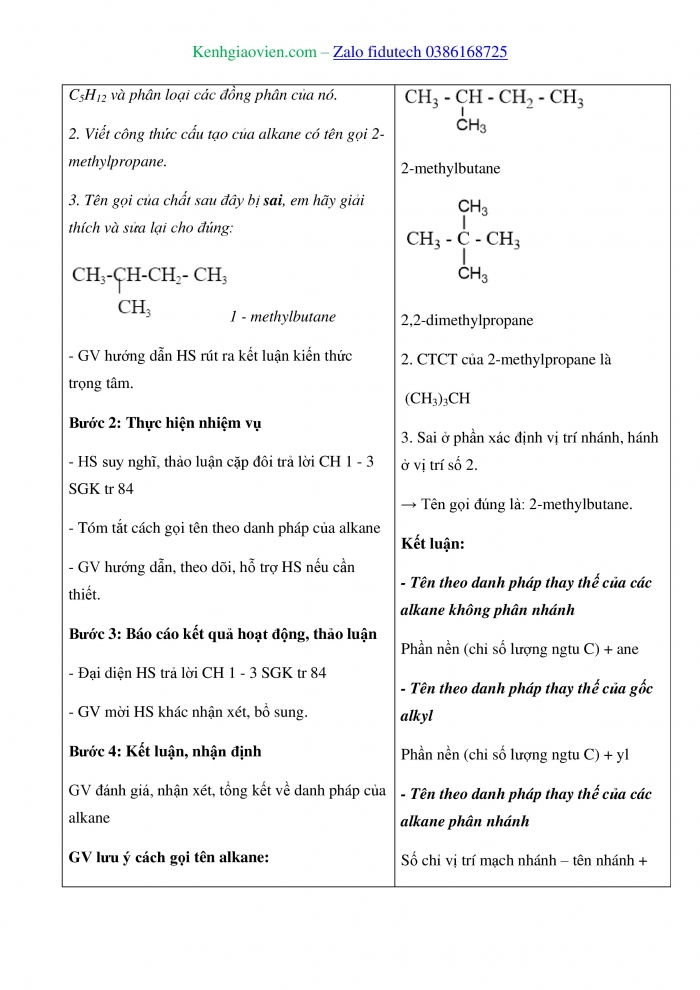 Giáo án và PPT Hoá học 11 kết nối Bài 15: Alkane