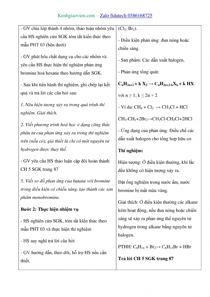 Giáo án và PPT Hoá học 11 kết nối Bài 15: Alkane