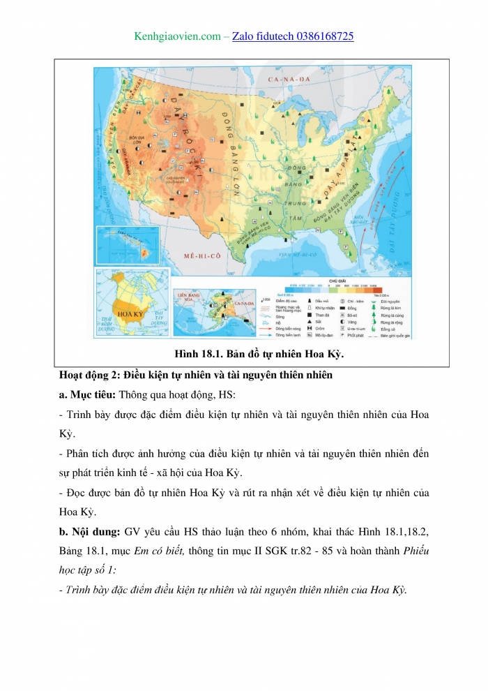 Giáo án và PPT Địa lí 11 kết nối Bài 18: Vị trí địa lí, điều kiện tự nhiên và dân cư Hoa Kỳ