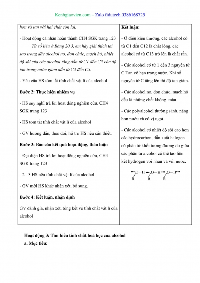 Giáo án và PPT Hoá học 11 kết nối Bài 20: Alcohol