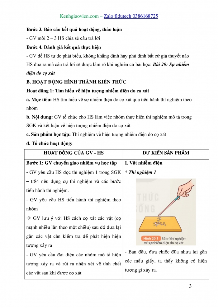 Giáo án và PPT KHTN 8 kết nối Bài 20: Hiện tượng nhiễm điện do cọ xát