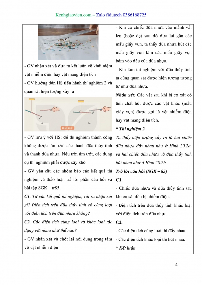 Giáo án và PPT KHTN 8 kết nối Bài 20: Hiện tượng nhiễm điện do cọ xát