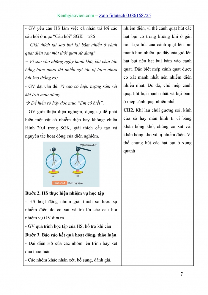 Giáo án và PPT KHTN 8 kết nối Bài 20: Hiện tượng nhiễm điện do cọ xát