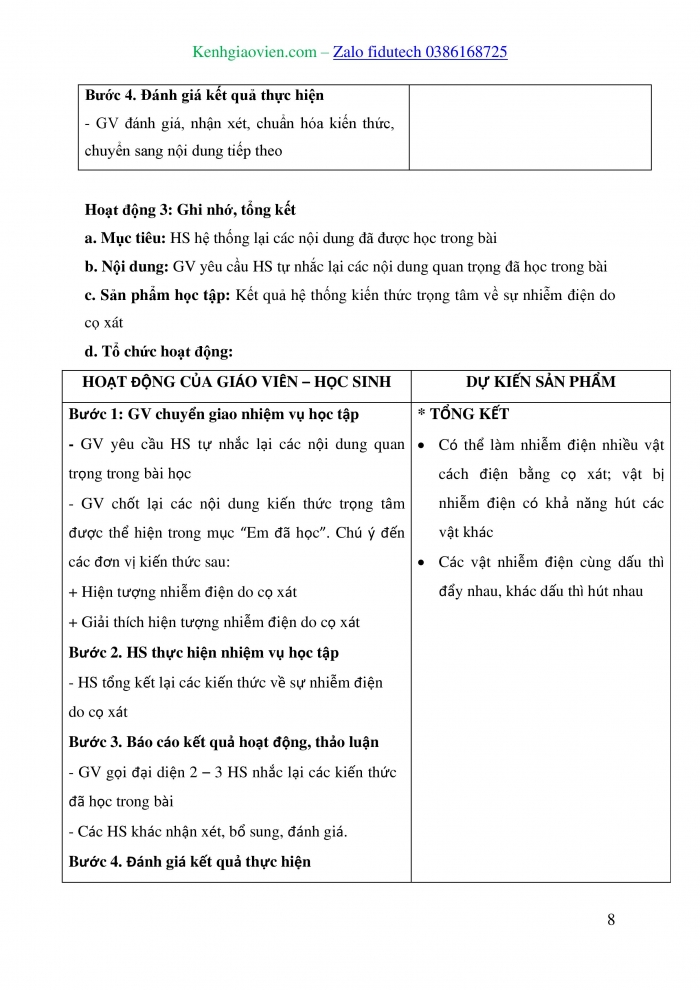 Giáo án và PPT KHTN 8 kết nối Bài 20: Hiện tượng nhiễm điện do cọ xát