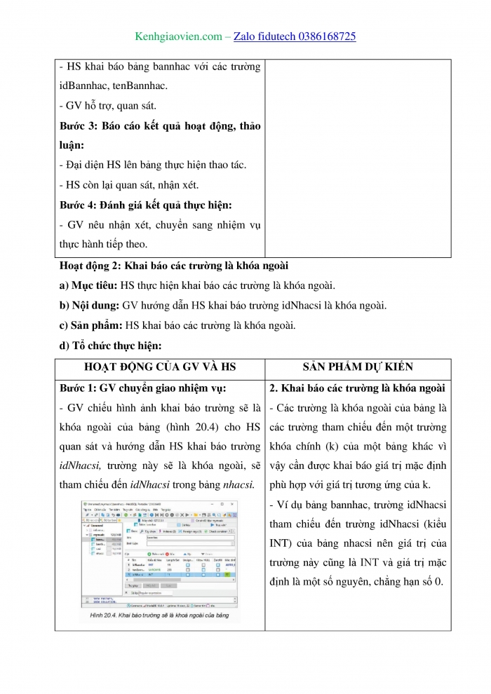 Giáo án và PPT Tin học ứng dụng 11 kết nối Bài 20: Thực hành tạo lập các bảng có khoá ngoài