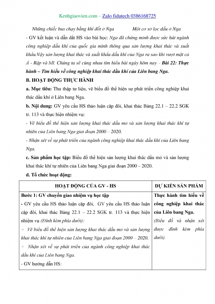 Giáo án và PPT Địa lí 11 kết nối Bài 22: Thực hành Tìm hiểu về công nghiệp khai thác dầu khí của Liên bang Nga