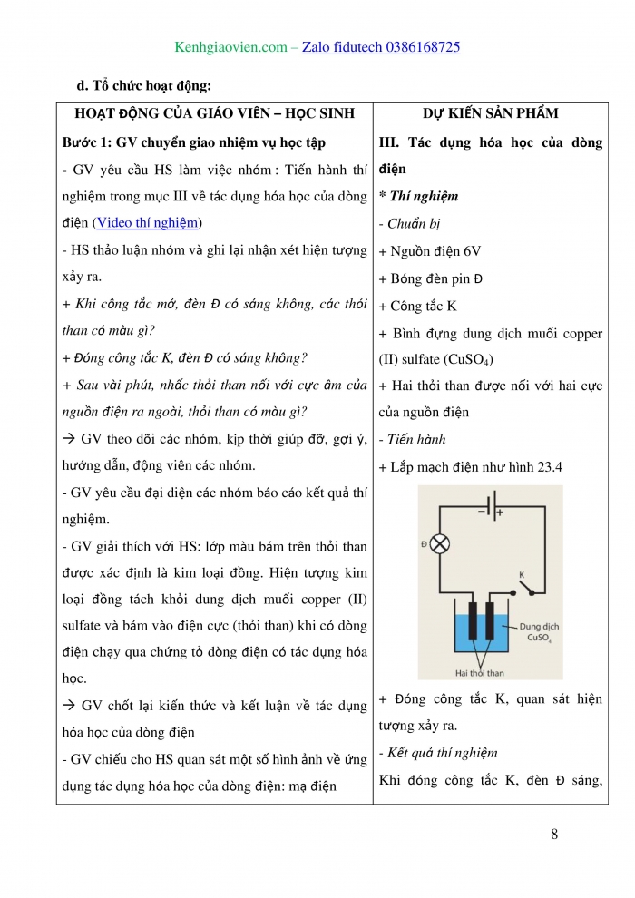 Giáo án và PPT KHTN 8 kết nối Bài 23: Tác dụng của dòng điện