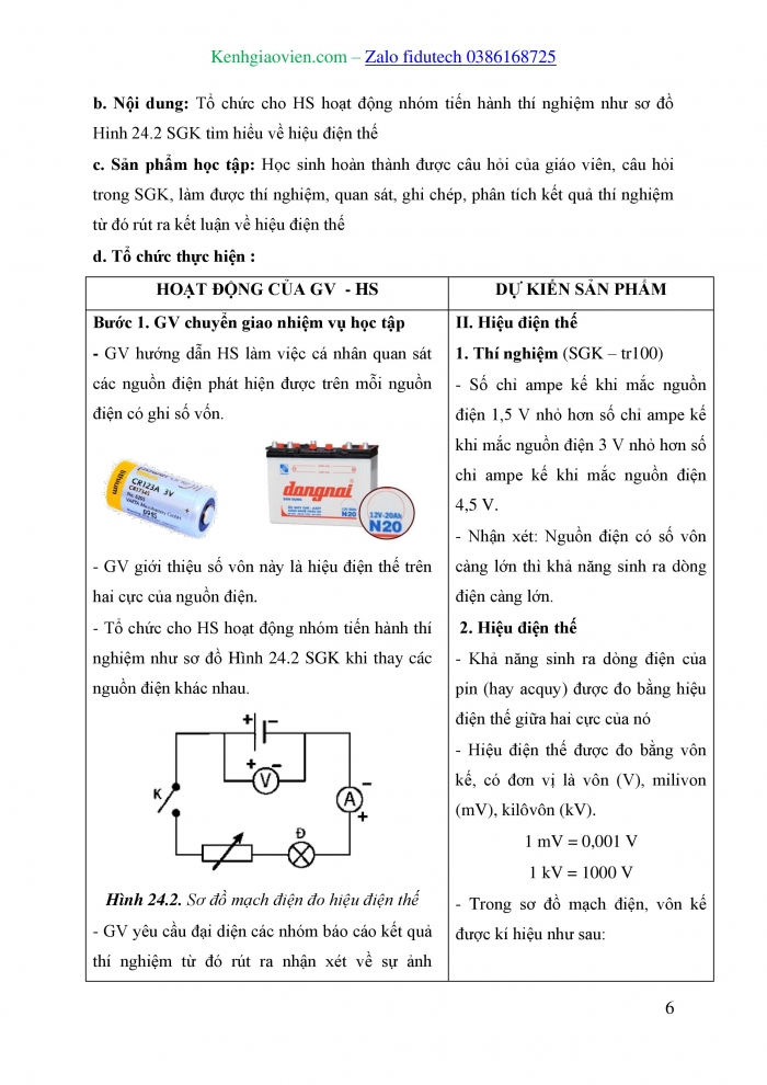 Giáo án và PPT KHTN 8 kết nối Bài 24: Cường độ dòng điện và hiệu điện thế