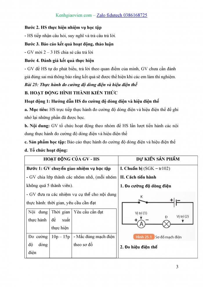 Giáo án và PPT KHTN 8 kết nối Bài 25: Thực hành đo cường độ dòng điện và hiệu điện thế