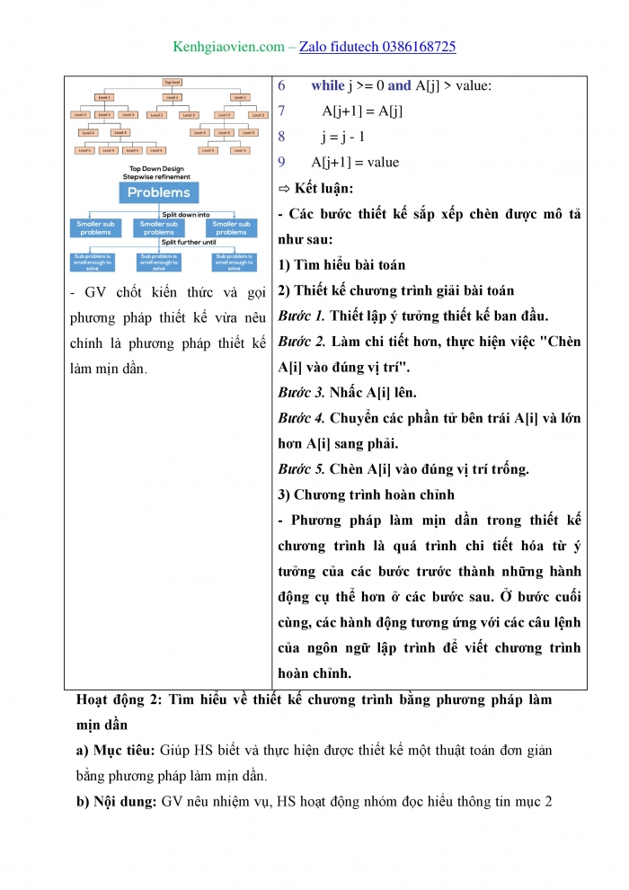 Giáo án và PPT Khoa học máy tính 11 kết nối Bài 26: Phương pháp làm mịn dần trong thiết kế chương trình