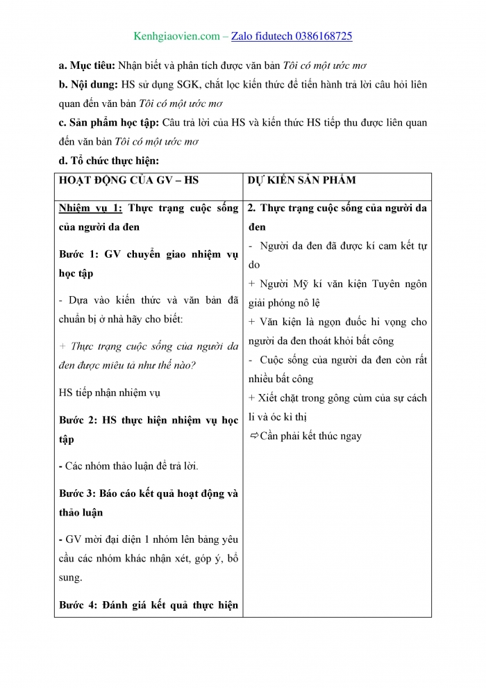 Giáo án và PPT Ngữ văn 11 kết nối Bài 3: Tôi có một ước mơ (Trích Bước đến tự do, Câu chuyện Mon-ga-mơ-ri (Montgomery), Mác-tin Lu-thơ Kinh – Martin Luther King)