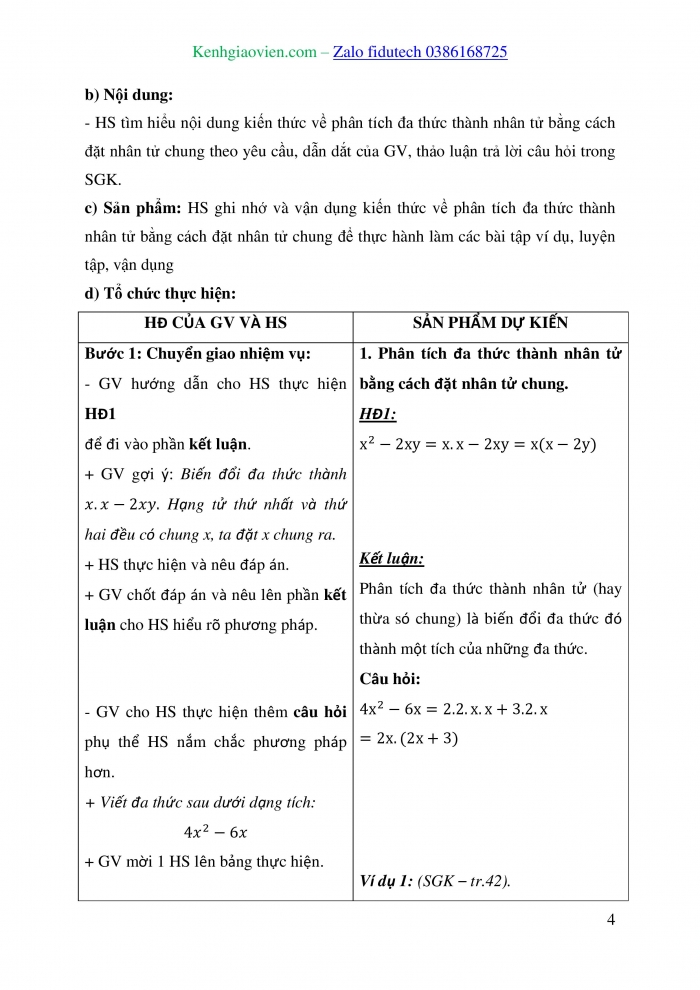 Giáo án và PPT Toán 8 kết nối Bài 9: Phân tích đa thức thành nhân tử