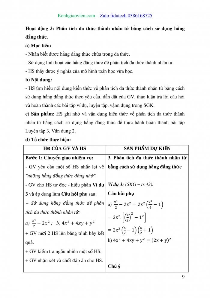 Giáo án và PPT Toán 8 kết nối Bài 9: Phân tích đa thức thành nhân tử