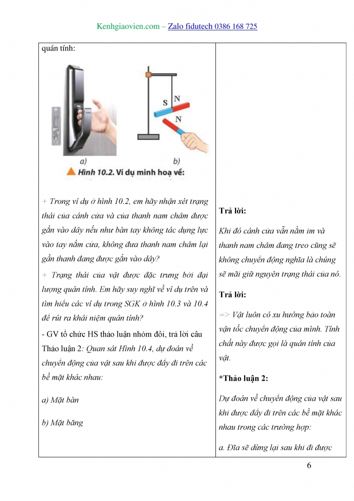 Giáo án và PPT Vật lí 10 chân trời Bài 10: Ba định luật Newton về chuyển động