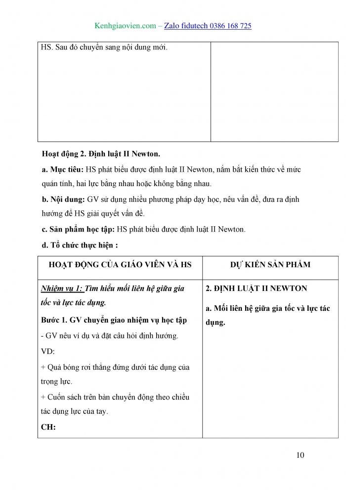 Giáo án và PPT Vật lí 10 chân trời Bài 10: Ba định luật Newton về chuyển động