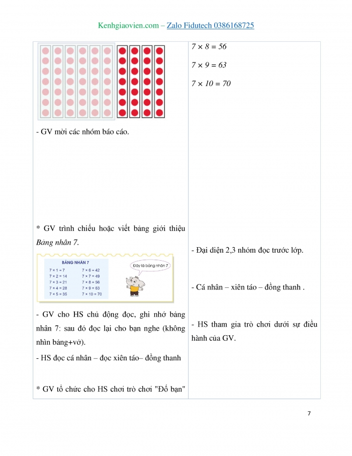 Giáo án và PPT Toán 3 cánh diều bài Bảng nhân 7