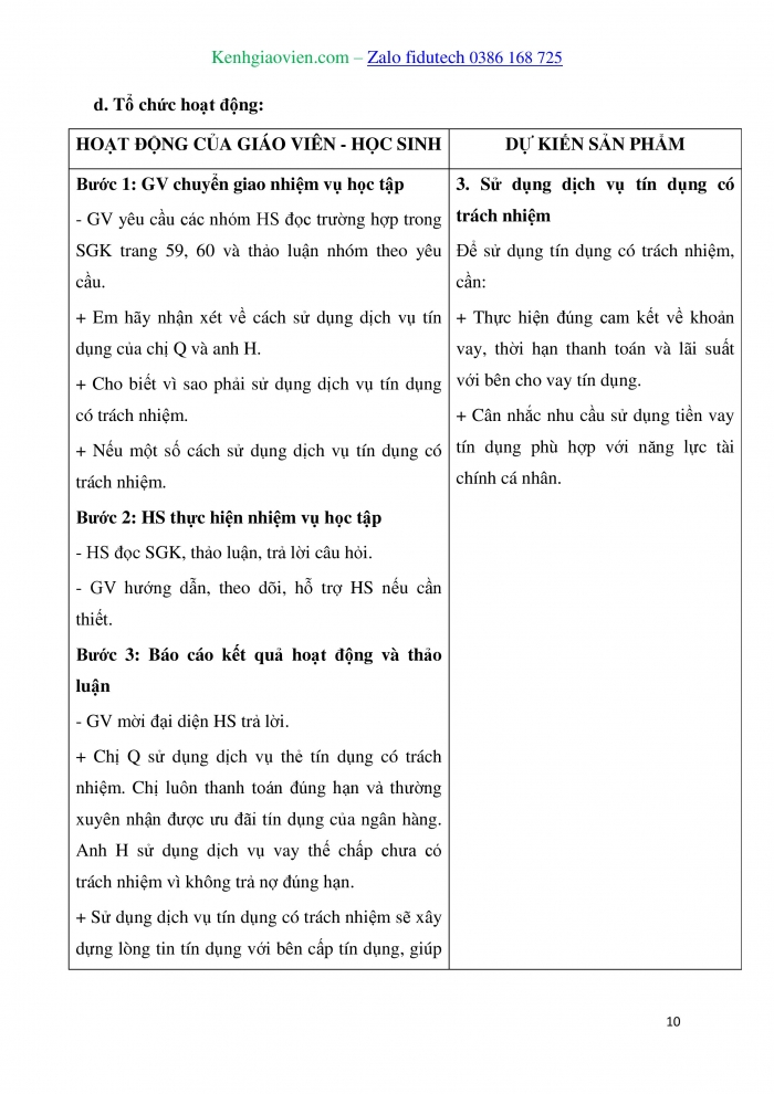 Giáo án và PPT Kinh tế pháp luật 10 chân trời Bài 10: Cách sử dụng các dịch vụ tín dụng