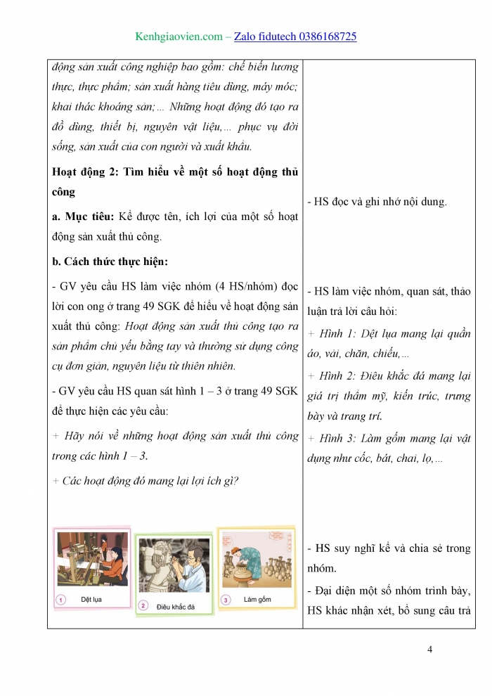 Giáo án và PPT Tự nhiên và Xã hội 3 cánh diều Bài 10: Hoạt động sản xuất công nghiệp và thủ công