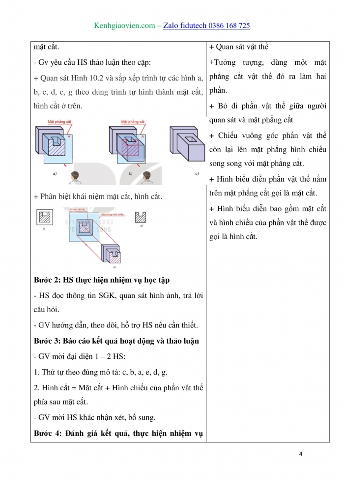 Giáo án và PPT Thiết kế và Công nghệ 10 kết nối Bài 10: Hình cắt và mặt cắt