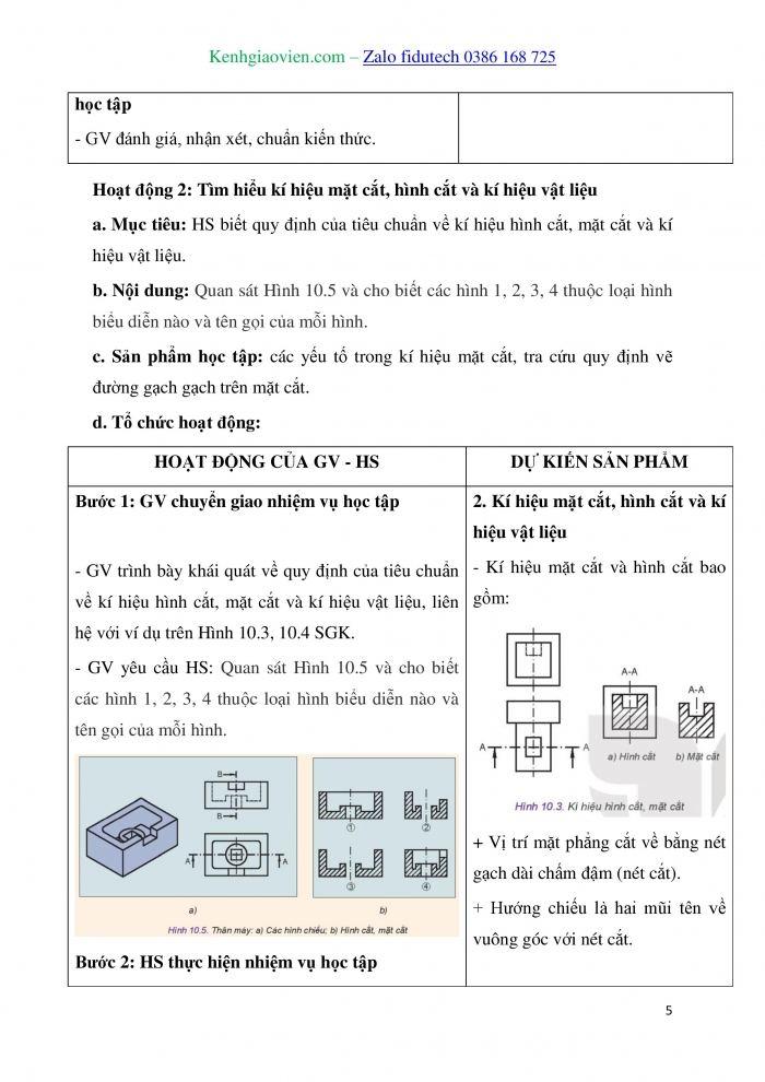 Giáo án và PPT Thiết kế và Công nghệ 10 kết nối Bài 10: Hình cắt và mặt cắt