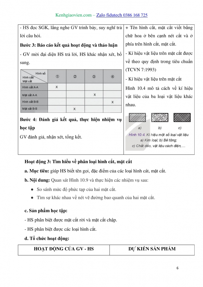 Giáo án và PPT Thiết kế và Công nghệ 10 kết nối Bài 10: Hình cắt và mặt cắt