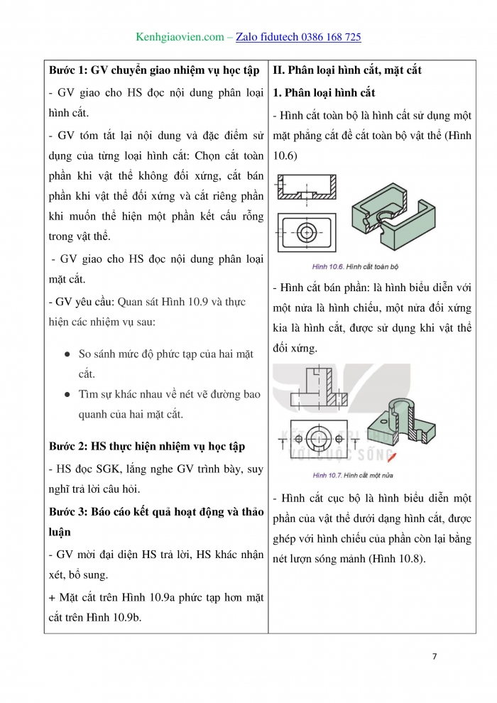 Giáo án và PPT Thiết kế và Công nghệ 10 kết nối Bài 10: Hình cắt và mặt cắt