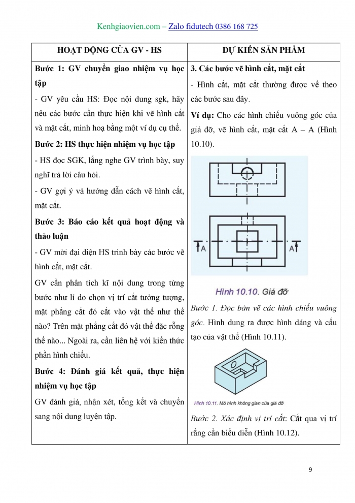 Giáo án và PPT Thiết kế và Công nghệ 10 kết nối Bài 10: Hình cắt và mặt cắt