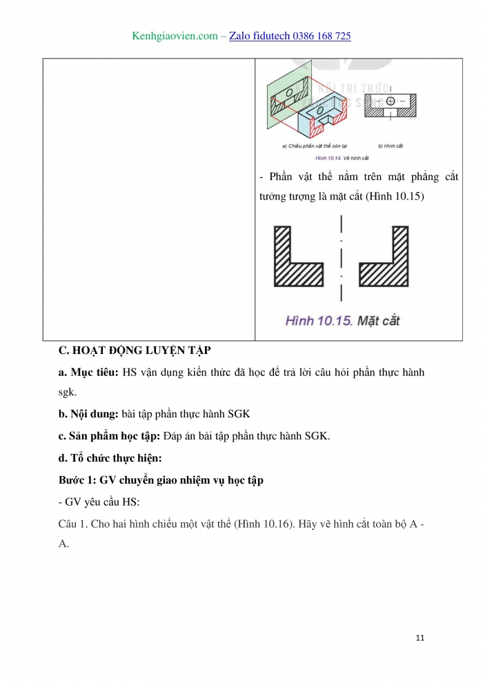 Giáo án và PPT Thiết kế và Công nghệ 10 kết nối Bài 10: Hình cắt và mặt cắt