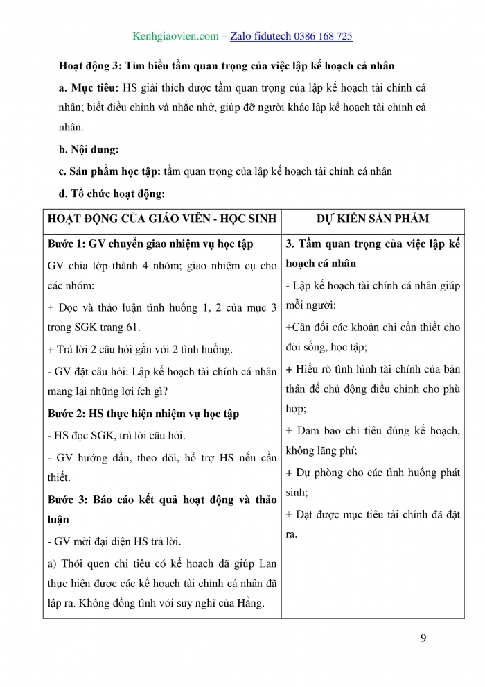 Giáo án và PPT Kinh tế pháp luật 10 cánh diều Bài 10: Lập kế hoạch tài chính cá nhân