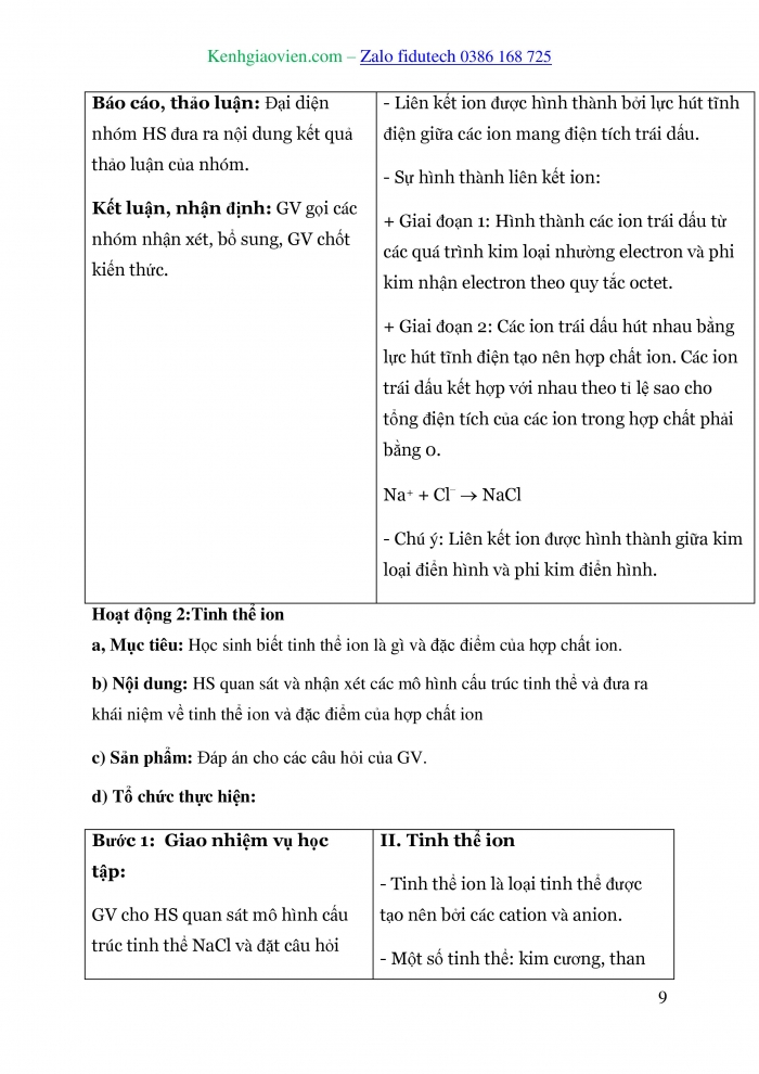 Giáo án và PPT Hoá học 10 cánh diều Bài 10: Liên kết ion