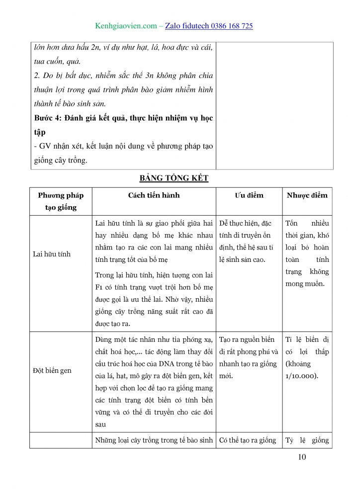 Giáo án và PPT Công nghệ trồng trọt 10 cánh diều Bài 10: Phương pháp chọn, tạo giống cây trồng