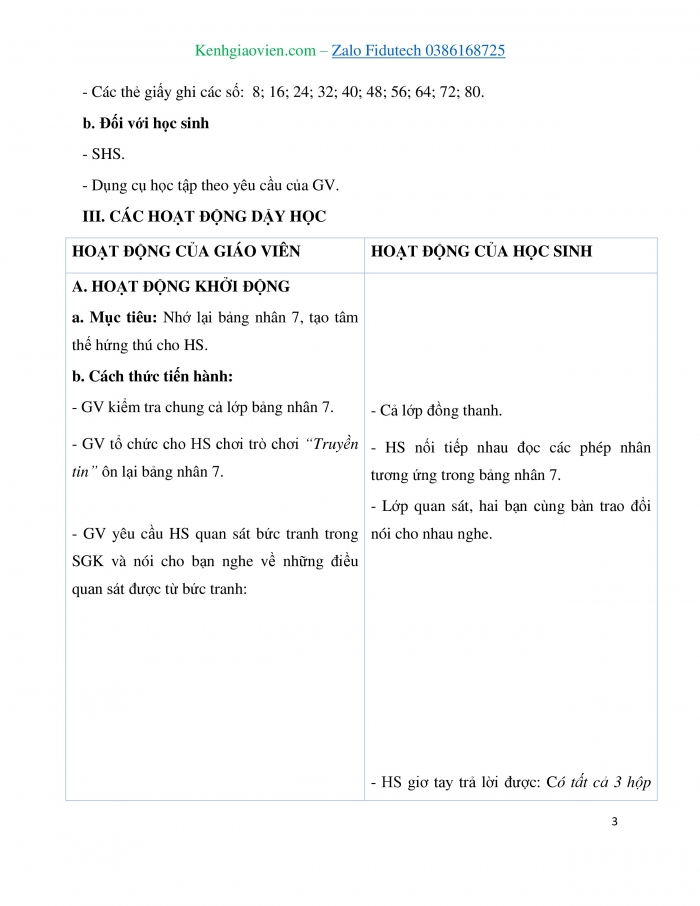 Giáo án và PPT Toán 3 cánh diều bài Bảng nhân 8