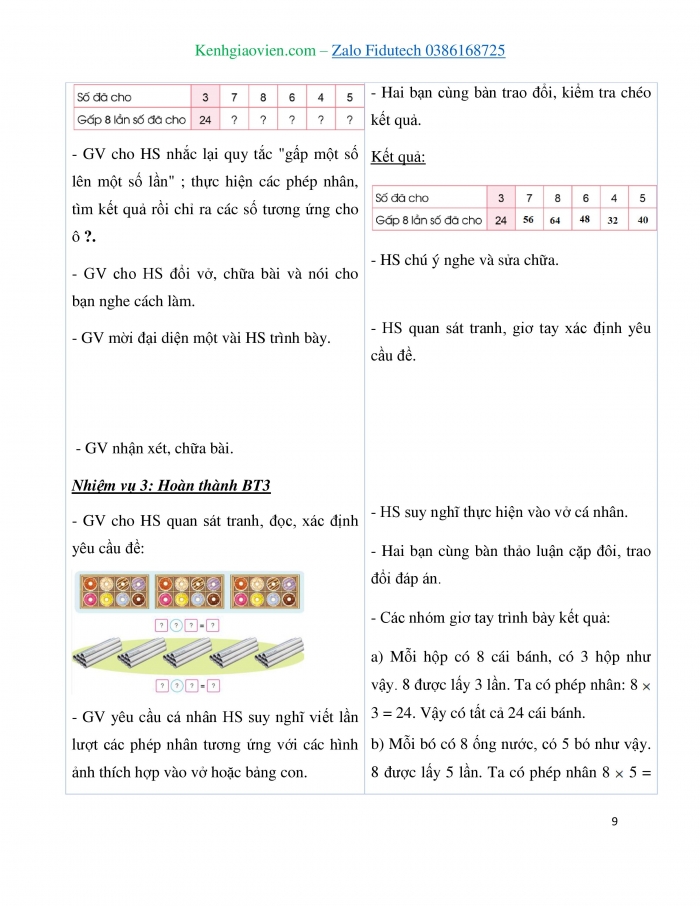 Giáo án và PPT Toán 3 cánh diều bài Bảng nhân 8