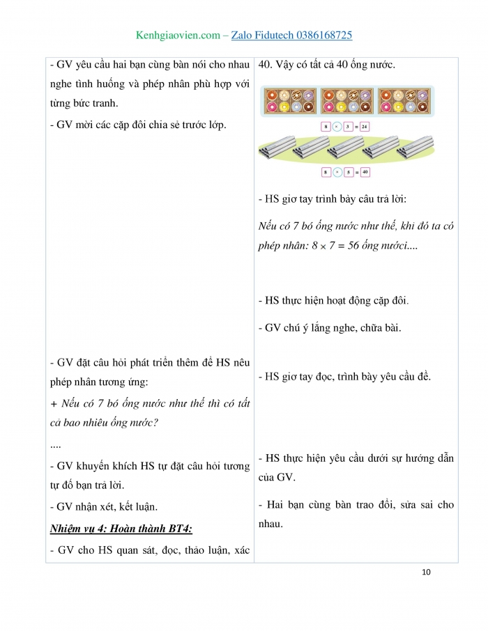 Giáo án và PPT Toán 3 cánh diều bài Bảng nhân 8