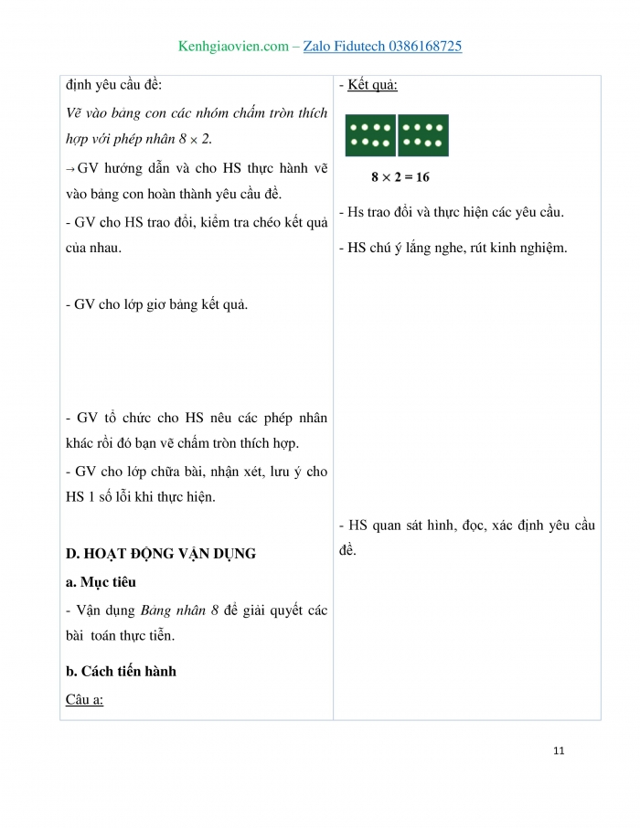 Giáo án và PPT Toán 3 cánh diều bài Bảng nhân 8