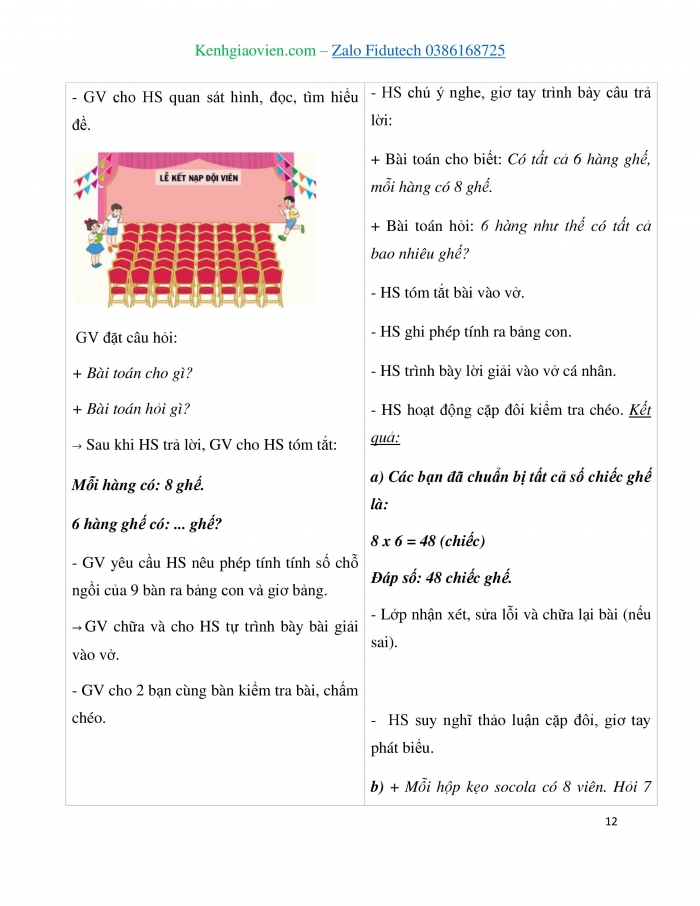 Giáo án và PPT Toán 3 cánh diều bài Bảng nhân 8