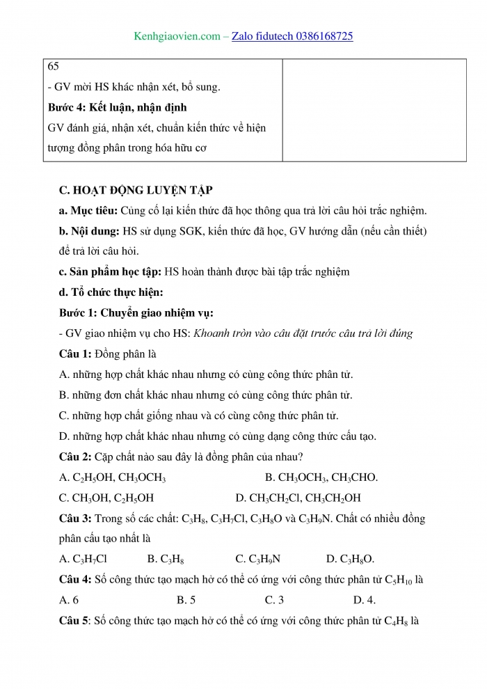 Giáo án và PPT Hoá học 11 chân trời Bài 11: Cấu tạo hoá học hợp chất hữu cơ